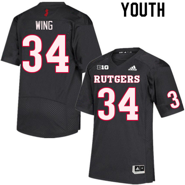 Youth #34 Micah Wing Rutgers Scarlet Knights College Football Jerseys Stitched Sale-Black - Click Image to Close